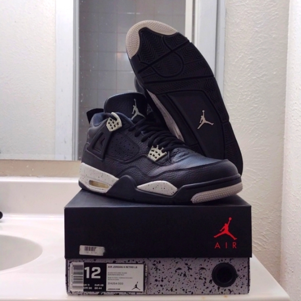Air Jordan 4 Retro Black Oreo Tech Grey LS Mens Sneakers 314254-003 Size 12 - Picture 5 of 14